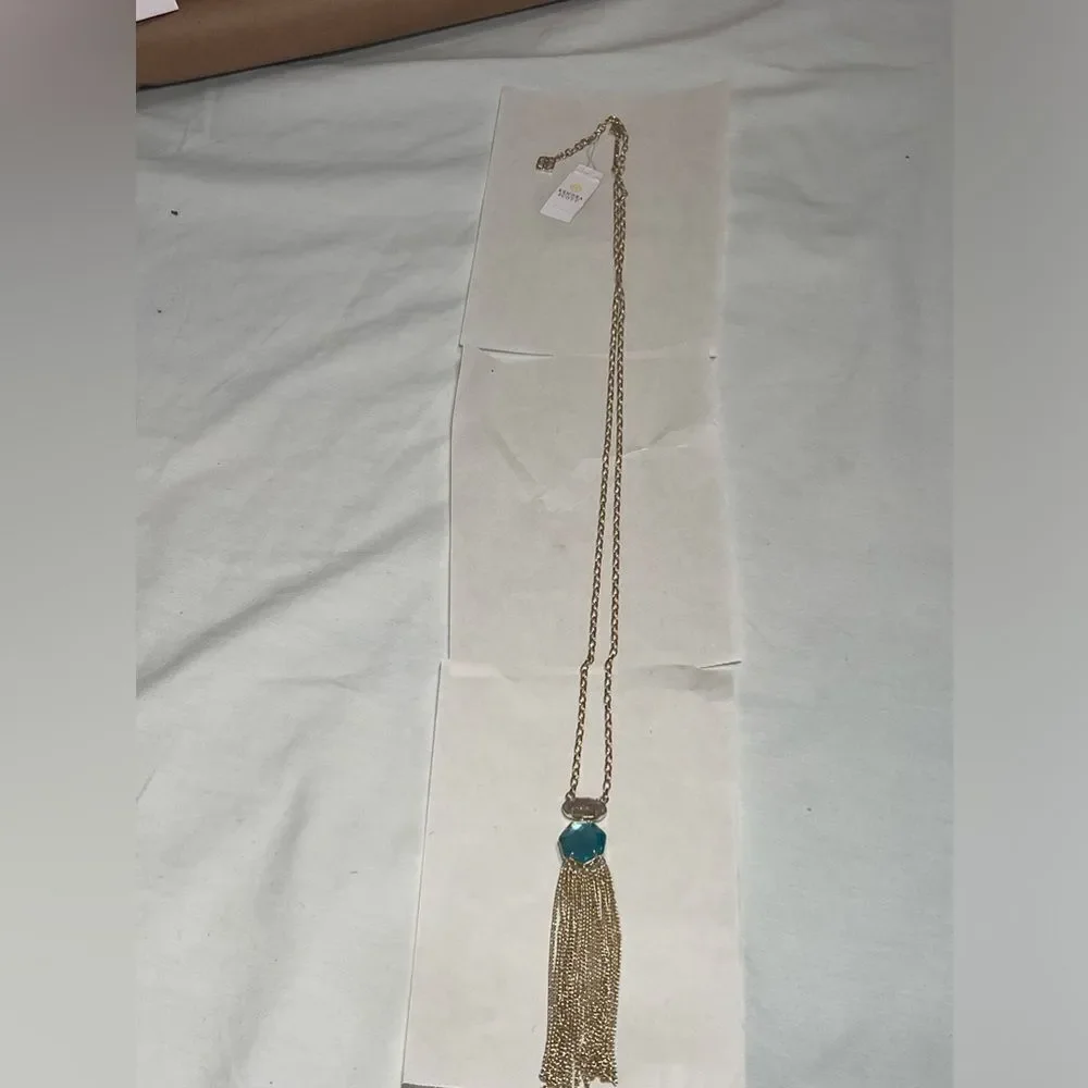 Kendra Scott Tae Long Pendant Necklace In Bronze Veined Turquoise Magnesite New
